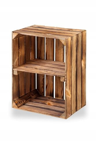 Caisse à fruits avec planche centrale - Bois - Vin - Pommes - Commode - Étagère flammée - 50 x 40 x 30 cm