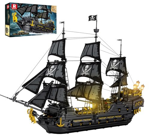 Reobrix 66036 Piratenschiff Modell Klemmbausteine,Groß Black Pearl Boot Schiff Bauspielzeugsets Mit Light, Segelschiff Modellbausatz,Geburtstagsgeschenk für Erwachsene und Jungen,(4708 Stücke)