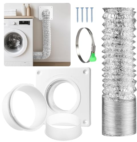 AGPTEK Kit Connettore Ventilazione Asciugatrice - Tubo Ø 4 x 8ft con Piastra Parete 7x7 - Collegamento Rapido per Asciugatrice, Bagno, Serra - Compatibile Tubo 4 Pollici