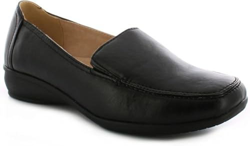 Dr Keller Women's Wide Fit Slip-On Loafers – Comfortable Work Shoes for Ladies – Leather Lined Cushioned Insole – Lightweight Casual & Office Wedge Shoes – Matt Black-5