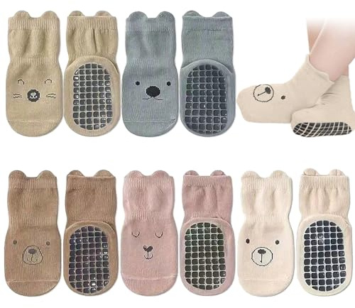 VEGCOO 10 Paires Chaussettes Antidérapantes Bébé, Chaussette Antiderapante Enfant en Coton avec des Points de Silicone (FR/ES, Âge, 1 an, 2 ans, Multicolore)