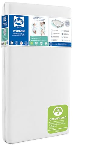 Sealy Baby DuoBreathe 2 Stage Breathable Crib Mattress, GREENGUARD Gold Certified, Made in USA, Waterproof, Premium Dual Firmness and Hypoallergenic, Toddler Bed Fit, 52x28