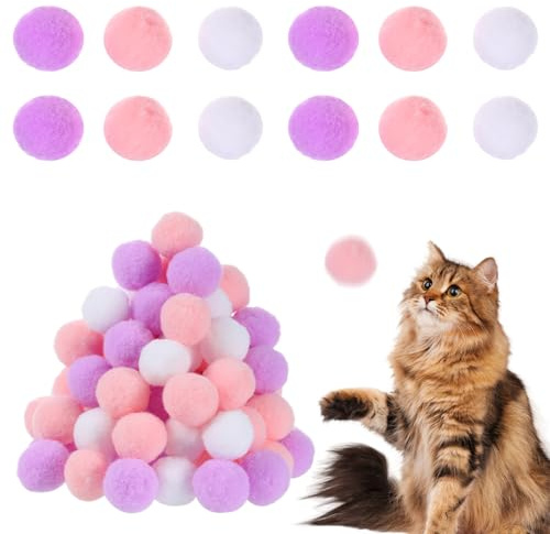 60pcs Cat Pom Poms Toy Balls 1 Inch Fuzzy Balls for Cats Soft Kitten Pompom Toys Interactive Assorted Fuzzy Toy Balls for Indoor Kitten Playing Exercising Cat Pom Pom Ball fuzzy balls for cats