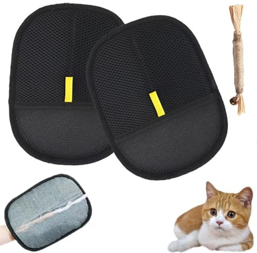 MOUHIV 2 Stück Fellmagnet Handschuh, Doppelseitige Fellpflegehandschuh für Pets, Wiederverwendbare Tierhaarentferner handschuh, Pet Hair Remover Glove zum Reinigen von Kleidung Teppichen und Sofas
