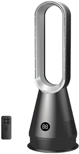 Bladlös fläkt fjärrkontroll låg ljudnivå tornfläkt luftrenare golvstående 80° oscillerande kylfläkt för hemmakontor 8 hastigheter, 8 timmars timer, LED-display