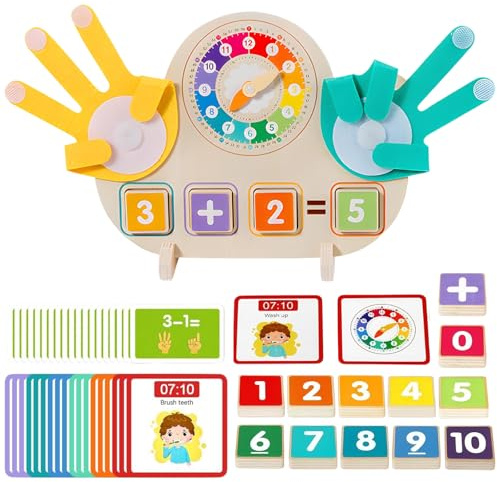 WideSmart Montessori Toys for 3 4 5 Year Olds, Wooden Math Counting Toys for Kids,Double-Sided Finger Counting & Number Tracing Board,Math Manipulates Supplies for Kids Ages 3 Years and Up