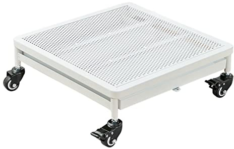Chariot à plantes en métal robuste sur roulettes, support de pot de fleurs à roulettes, chariot pour plantes de jardin, support de pot de fleurs blanc pour intérieur/extérieur, 30 x 30 cm