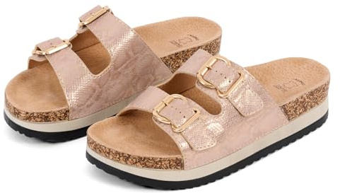 Sandales Femme Été avec Semelle Intérieure en Cuir Véritable - Mules Légères Antidérapantes - Sandale Confortable Boucle Réglable (Platine, Système Taille Chaussures EU, Adulte, Numérique, Moyen, 40)