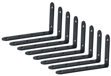 Mooche 8PCS Black Shelf Brackets 120mm, Metal Angle Bracket L Brackets for Shelves, Wall Mounted Shelf Supports Brace Heavy Duty for Living Room Kitchen Office