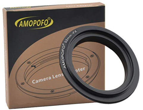 AMOPOFO 52mm to Fuji Film FX Reverse Adapter Ring, Macro Shoot Ring, Compatible with Fuji Film FX Cameras, Black, Metal