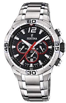 Festina Chrono Bike Herren Armbanduhr Edelstahl Silber/Schwarz 44,5 mm