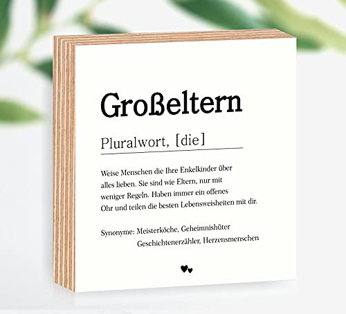 Holzbild Definition Großeltern 15x15x2cm zum Hinstellen/Aufhängen, echter Fotodirektdruck mit Spruch auf beschichtetes Birkenholz das perfekte Geschenk für die liebsten Menschen Art.Nr. 3023
