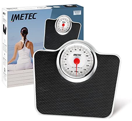 Imetec Pro, analoge Personenwaage, erkennt Gewicht klar und zuverlässig, rutschfeste Plattform, max. Belastung 150 kg, Teilung 1 kg, mechanische Bedienung