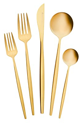 Karaca Orion Gold - Coltello da posate, 30 pezzi, cucchiai, forchette da dessert, forchette da dessert, Set di posate Sano e igienico, design moderno