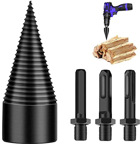 Zoonvii 32 mm Spaccalegna Cono di Legno,Cono per Vite Spaccalegna,con 3 Manici,Trapano per Cono,Trapano ad Alte,Trapano per Legna da Ardere,Spaccalegna per Legno,Spaccalegna Elettrico