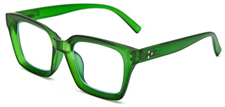 Amorays Lesebrille Oversize Square Frame Vintage mit Anti-Licht Blau Linsen Reißverschluss Feder Brille Presbypia Leser für Damen Herren 6561NEW(grün,+1.5)
