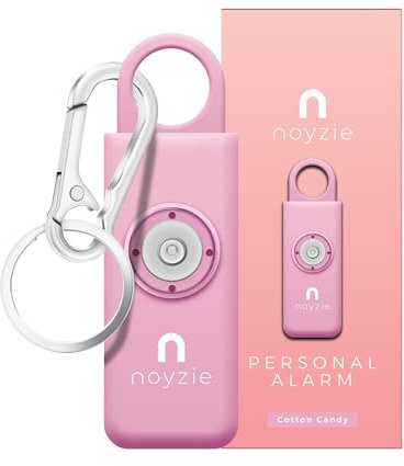 Personal Alarm NOYZIE Personal Safety Alarm with LOUD 125db Siren and 200-Lumen Strobing LED Light - Self Defence Rope Alarm Keyring Keychain for Women, Men, Elderly & Dog Walkers (Pink)