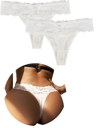 comeondear string tanga damer spets sexig stringtrosa hipster trosor medium midja andas trosa antibakteriell stringtrosor trosor sexiga underkläder, Låda vit, XS-S
