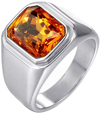 HIJONES Anello da Uomo in Pietra in Acciaio Inossidabile con Zirconi Quadrati Grandi Vintage