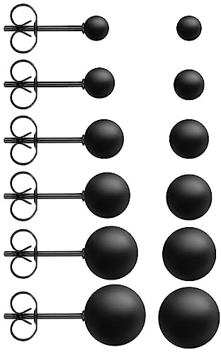 6 Paia Orecchini a Bottone Punto Unisex Orecchini Uomo a Bottone in Acciaio Inossidabile Nero Rotondo Piatto Top Orecchino Neri Uomo Set Donne Uomini Ragazze (3mm-8mm)