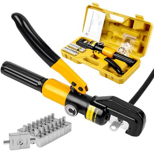 YUZES Hydraulic Crimping Tool 10 Tons, 12 AWG to 2/0 Battery Cable Crimper Tool with 9 Dies, Easy to Operate Hydraulic Wire Crimping Tool Kit for Wire Rope, Battery Cable Ends Ring Terminals