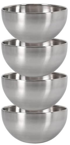 MGE - 4 Mini Cuencos de Cocina - Cuenco de Aperitivos - Boles para Aceitunas, Cacahuetes, Salsas - Set 4 - Acero Inoxidable - 12 cm