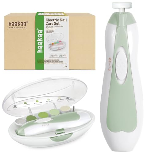 haakaa Elektrischer Baby-Nagelknipser, Baby-Nagelfeilen-Set mit 6 Schleifkopf und LED-Licht für Neugeborene, Kleinkinder Oder Erwachsene, Grün