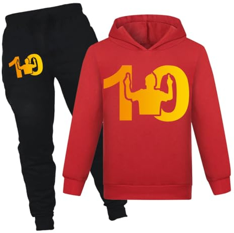 Survêtement de football n°10 pour enfant avec sweat à capuche et jogging, Rouge, 5-6 ans