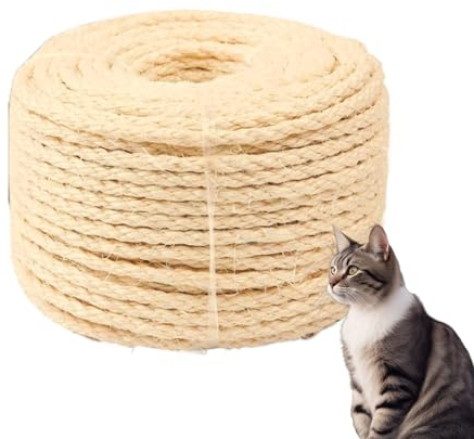 Casgee Corde en sisal pour arbre à chat - 8 mm x 50 m - Corde en sisal naturel - Corde pour arbre à chat - Corde de rechange pour arbre à chat - Corde en sisal pour arbre à chat - Remplacement -