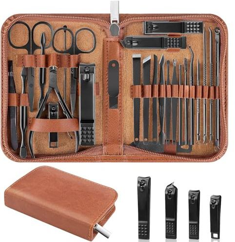26Pcs Manicure Nail Clipper Set for Men Women Gift, Brown Case