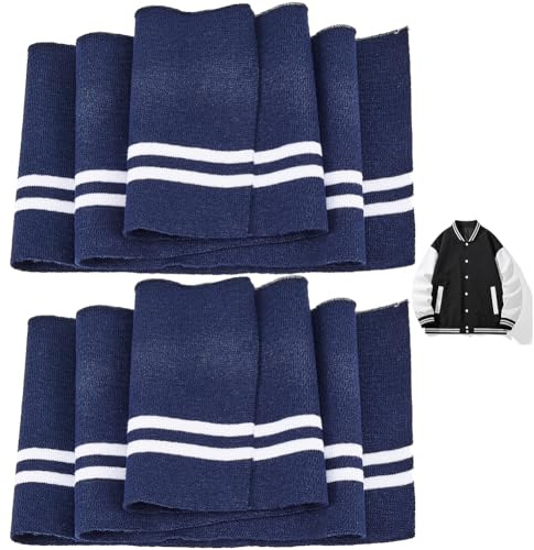 GORGECRAFT 2 Pieza 95x14cm Tela Elástica Acanalada para Escote Cintura Puños Material de Ajuste Cintura de Rayas Blancas Bandas de Punto para Chaqueta Costura Puños de Cintura Azul de Prusia