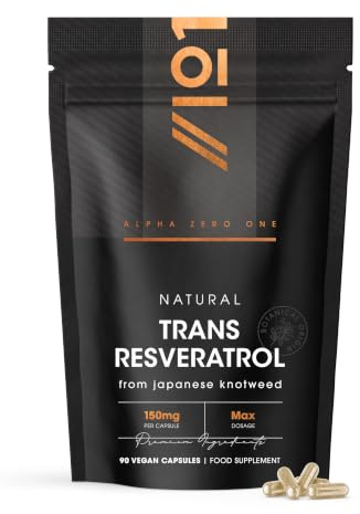 Natural Trans-Resveratrol Max Dosage - 90 Vegan Capsules - from 300mg Japanese Knotweed 50:1 Extract - High Strength Polygonum Cuspidatum Supplement – 3 Months Supply - By Alpha01