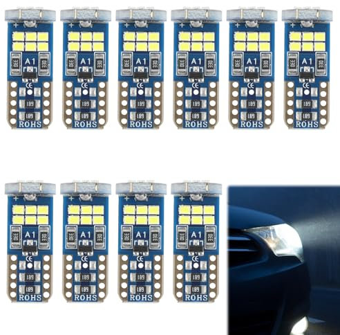 Pack de 10 Bombillas LED T10 W5W 6500k (Blanco) - Canbus Sin Errores, Alta Luminosidad, Larga Duración - Iluminación Interior del Automóvil