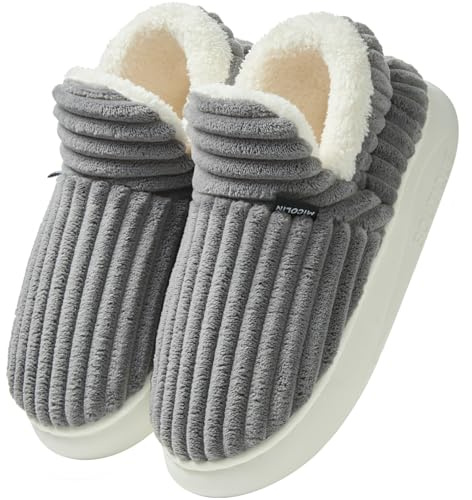 Misolin Chaussons Femme Pantoufles Homme Chaud Confortable Mousses à Mémoire Mules Automne Hiver Antidérapantes Légères et respirantes l'intérieur et l'extérieur,Gris 280(EU 40-41)
