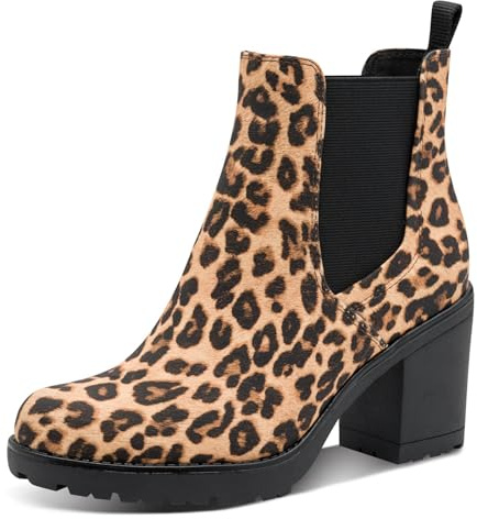 MARCO TOZZI Damen Chelsea Boots mit Blockabsatz Vegan, Mehrfarbig (Leo Beige), 38 EU