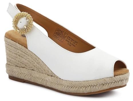 Pavers Buckle Fastening Wedge Espadrilles - White Size 6