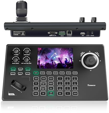 Tenveo Controlador de Joystick de cámara PTZ, Pantalla LCD en Tiempo Real de 5’, Teclado de Control de Joystick 4D Soporte PoE VISCA Pelco-D/P para Iglesias Live-Eventisse Streaming Video(KB200MAX)