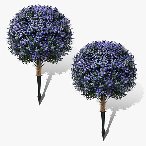 Paquete de 2 bolas de boj artificiales con estacas, resistentes a los rayos UV, arbustos artificiales para exteriores, plantas de plástico para decoración de porche y jardín interior y exterior, color