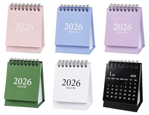 PIWOSGOL 6 Mini Calendarios De Mesa 2026, Calendario 2026 De Escritorio, Calendario De Sobremesa Con Pegatinas, Calendario 2026 Para Escuela, Oficina y Hogar