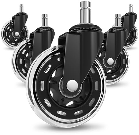 COSYLAND 5pcs Ruedas Silla Oficina - 10 mm x 22 mm (para 1-KEA) - Para Oficina, Hogar y Gaming - Deslizan Suavidad y Silencio - No Rayan el Suelo - Negro Transparente