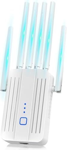 Repetidor WiFi Potente con 6 Antenas, Amplificador Señal WiFi Largo Alcance, Extensor WiFi Soporta 64 Dispositivos, Modos (Repetidor, Ap), Cobertura hasta 3200 pies²