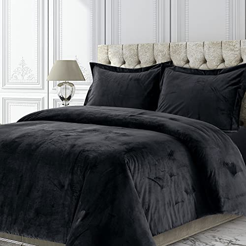 Tribeca Living VENICEDUVETTWBL Venice Velvet Oversized Solid Duvet Set, Twin, Black