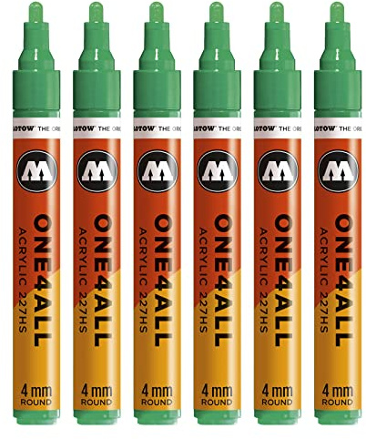 Molotow One4All 227HS Acryl Marker (4,0 mm Strichstärke, hochdeckend und permanent, UV-beständig, für fast alle Untergründe) 6 Stück Farbe 235 türkis