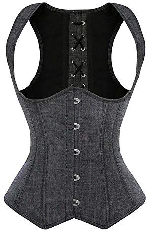 Unterbrust Korsett Damen Top Corsage Corset Halbbrust Mit Träger Denim Gothic Burlesque Sexy Grau 6XL