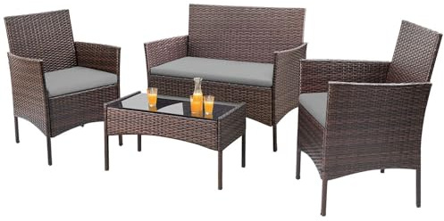 Homall 4 Pieces Outdoor Patio Furniture Sets Rattan Chair Wicker Set, Outdoor Indoor Use Backyard Porch Garden Poolside Balcony Furniture Sets (Grey)
