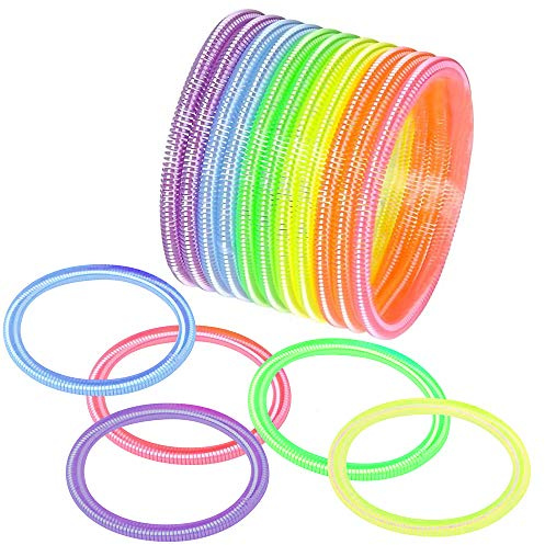 ArtCreativity Spring Bracelets - Pack of 12 Elastic Plastic Wristbands in Assorted Neon Colors - Fun Party Favor, Carnival Prize - Amazing Gift for kids, adults
