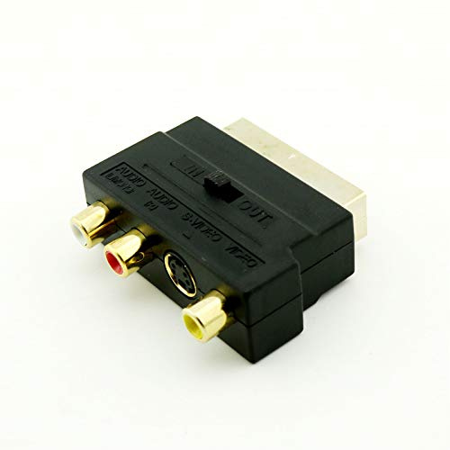 Connector and Terminal SCART to 3 RCA Phono Audio & Composite Video & 4 pin S-Video SVHS AV TV Adapter