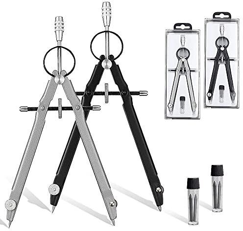 FYSL 2 Stück Professionelle Geometrie Zirkel Set, Geometrie Grundschule Zirkel Schnellverstellzirkel mit Mitteltriebspindel und Ersatzminen für grundschule Schule Studenten