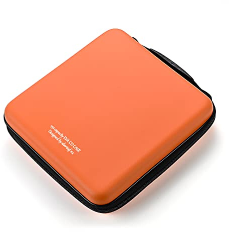 LIOVODE DVD Case, 192 Capacity EVA CD Case Holder Storage Organizer Portable Protective DVD Disc Wallet Holder for Car (192 Capacity, Orange192)