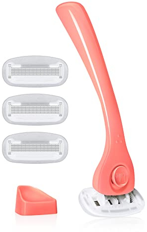 billie Razors for Women Shave Kit – Women’s Razor + 4 x 5-Blade Razor Refills + Magnetic Holder – Coral